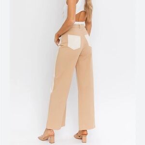 LE LIS Wide Leg Color‎ Block Twill Jeans Pants Tan Cream Women’s Size L